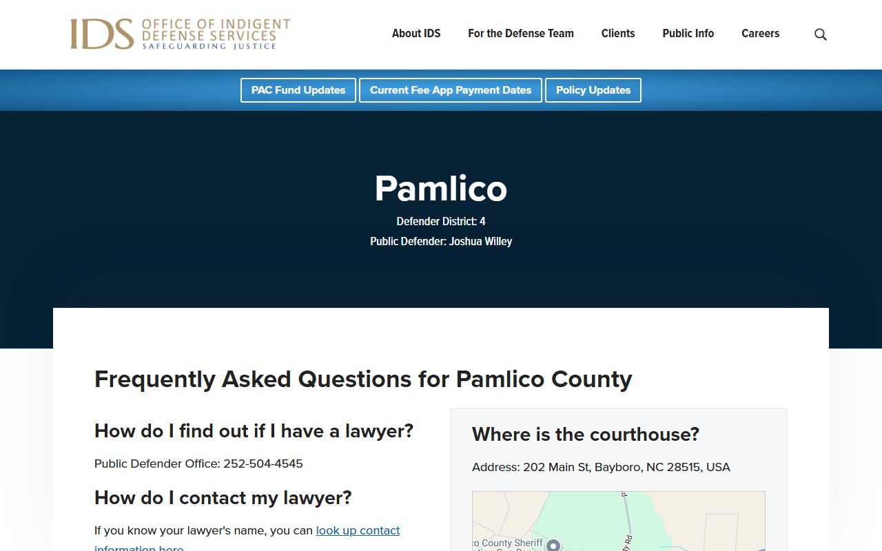 Pamlico County arrest records and public defense charge information