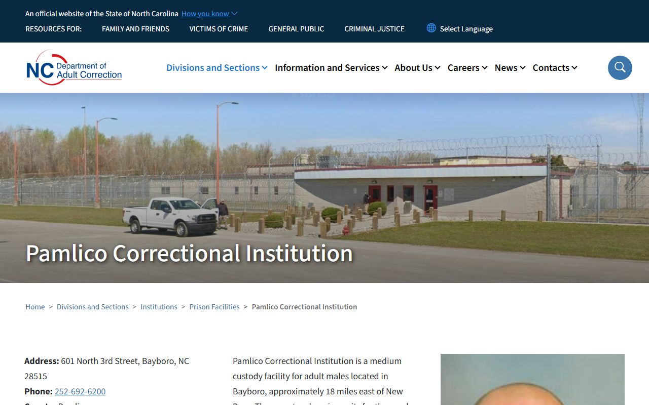 Pamlico County inmate records Pamlico Correctional Institution page