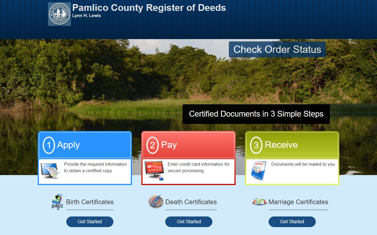 Pamlico County marriage records online certificate ordering