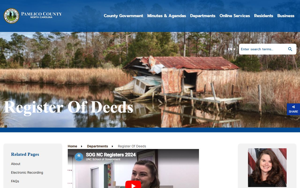 Pamlico County marriage records Register of Deeds page