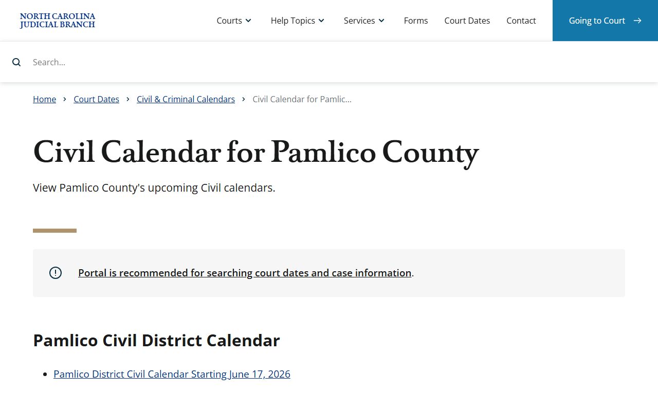 Pamlico County court records civil calendar search