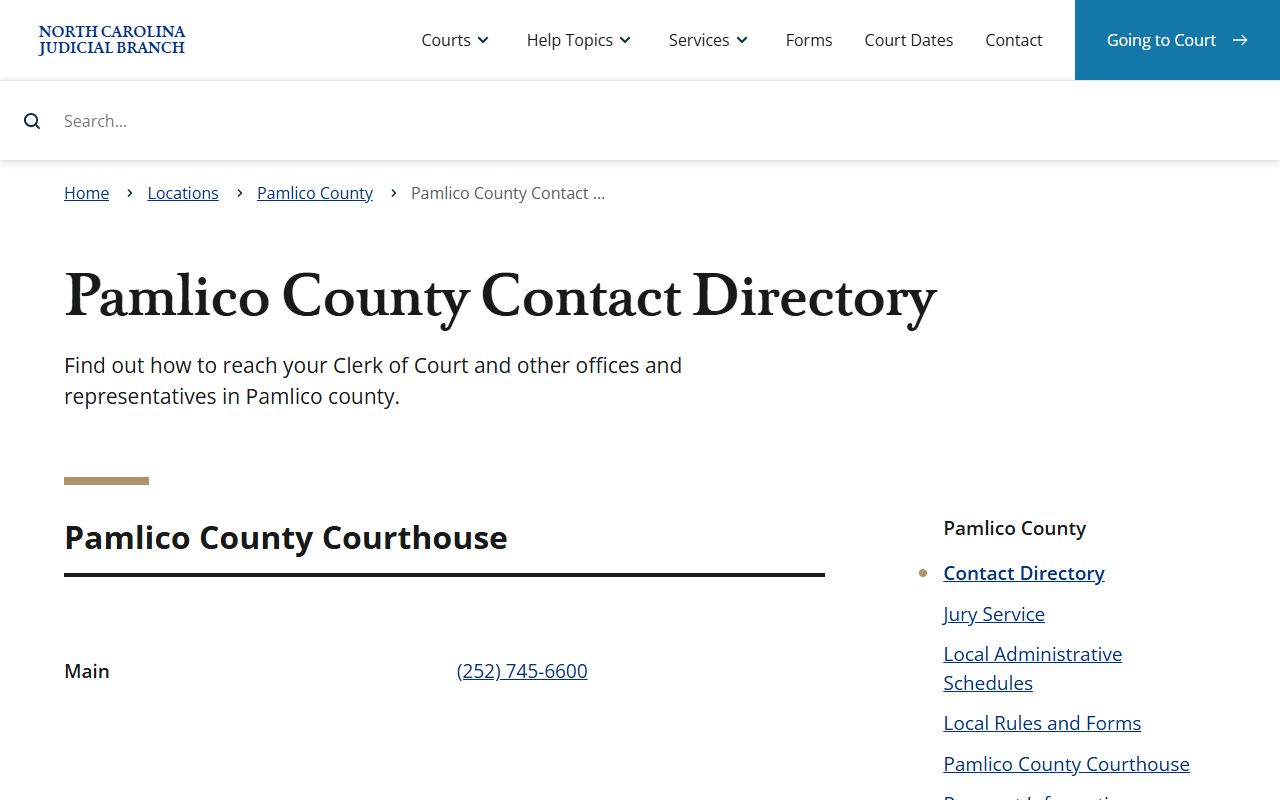Pamlico County court records contact directory