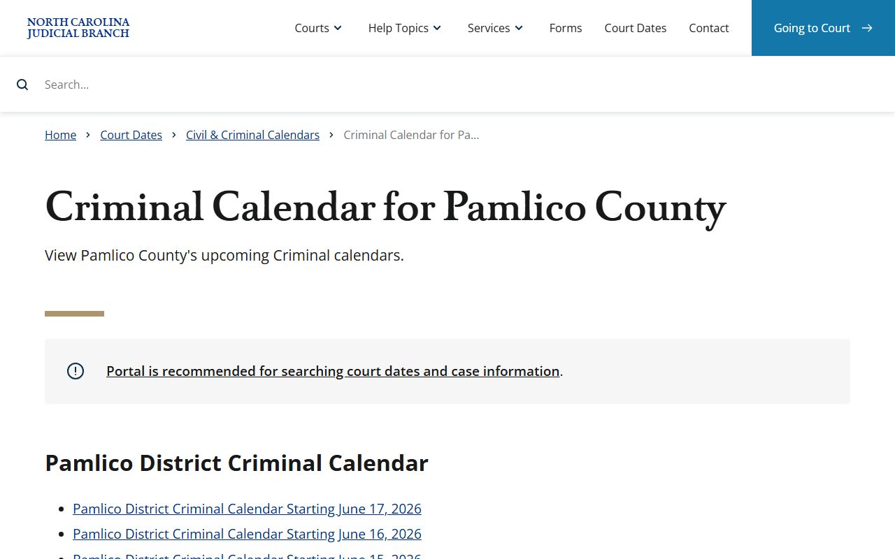 Pamlico County court records criminal calendar search