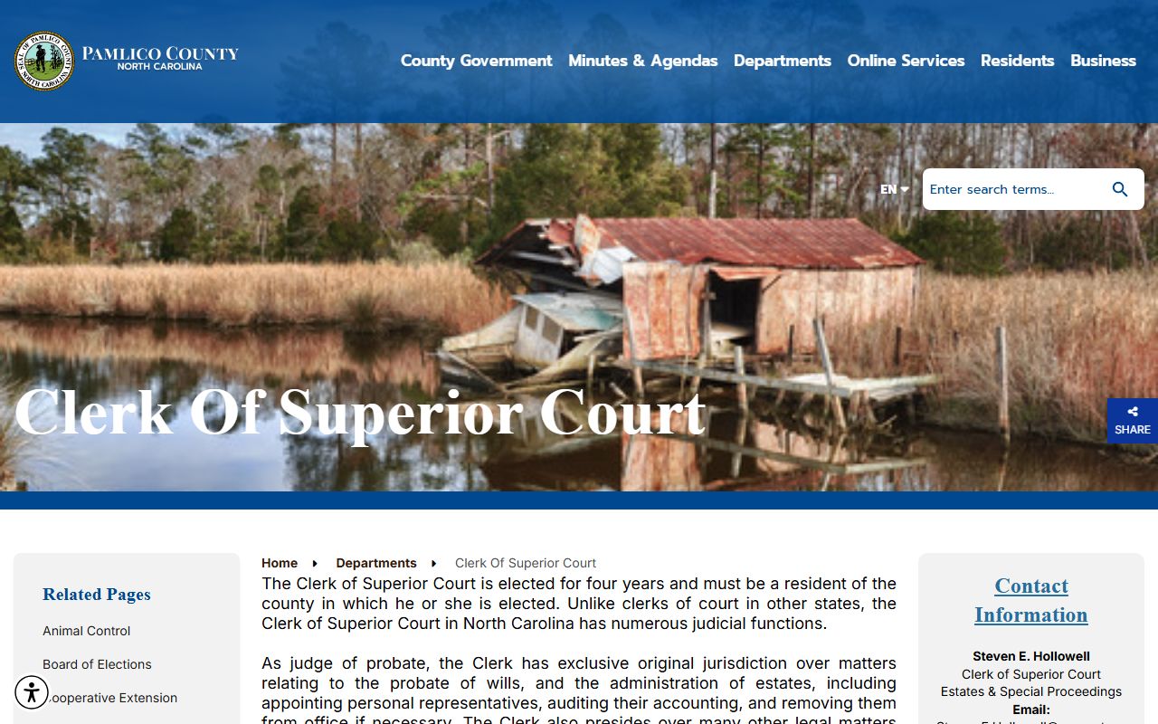 Pamlico County court records Clerk of Superior Court page