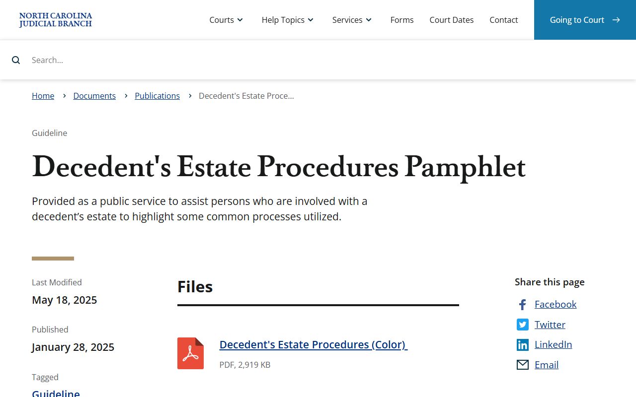 Pamlico County probate records decedent estate procedures